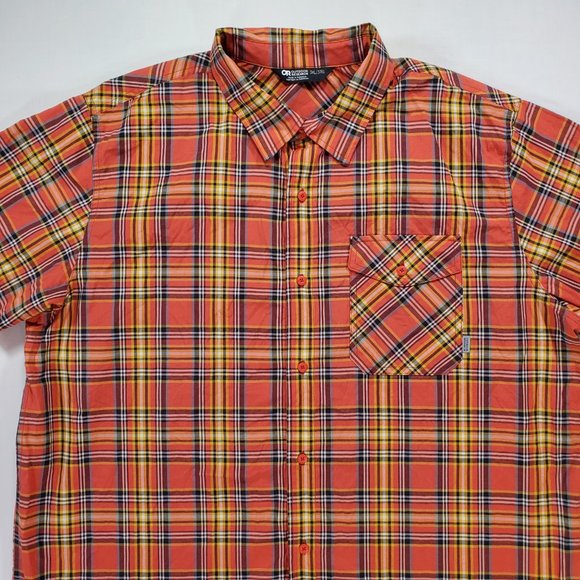Outdoor Research Shirt Seapine Mens 3XL Orange Plaid Button Down Hiking Gorpcore - Picture 5 of 14